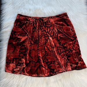 Diane Von Furstenberg Orange and Black Print Velvet Mini Skirt
